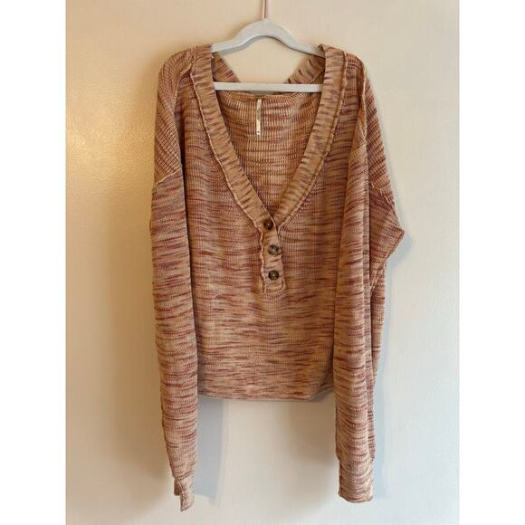 Free People Womens Knit Pink Heathered Cozy Button Henley Sweater Size XS - Picture 3 of 7